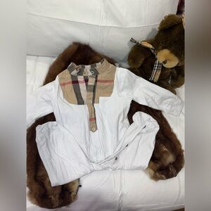 Burberry White and Tan Kids Bodysuit